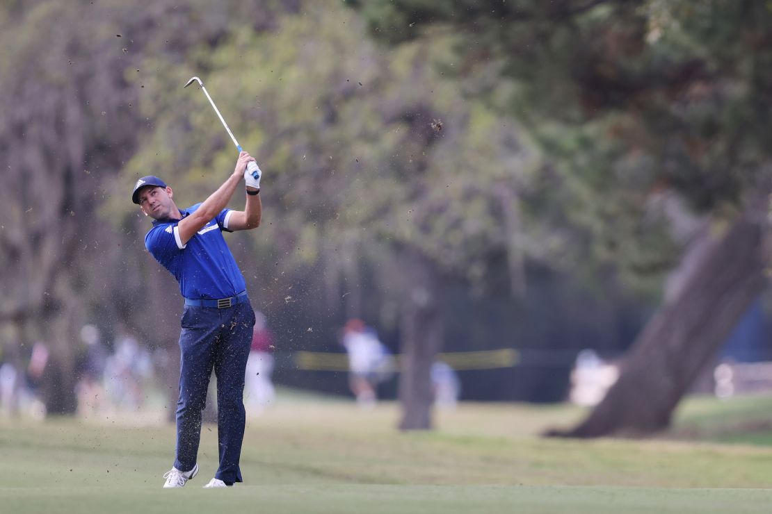 Sergio Garcia plays a shot during the first round of the Houston Open. 