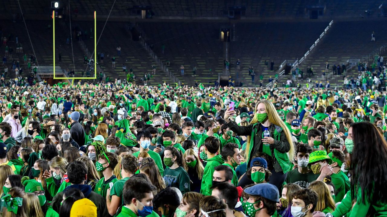Students stormed the field following Notre Dame's win over Clemson on Saturday night.