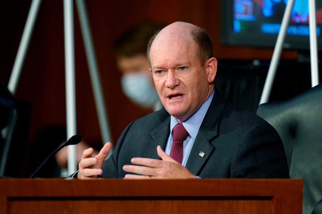 Sen. Chris Coons speaks during the confirmation for Supreme Court nominee Judge Amy Coney Barrett before the Senate Judiciary Committee in October.