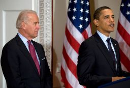 President Barack Obama speaks to the National Conference of State Legislatures as U.S. Vice President Joseph Biden looks on in the Eisenhower Executive Office Building of the White House on March 20, 2009 in Washington, DC.