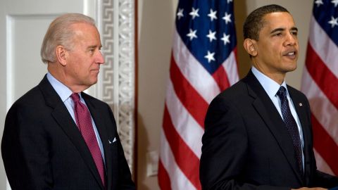 President Barack Obama speaks to the National Conference of State Legislatures as U.S. Vice President Joseph Biden looks on in the Eisenhower Executive Office Building of the White House on March 20, 2009 in Washington, DC.