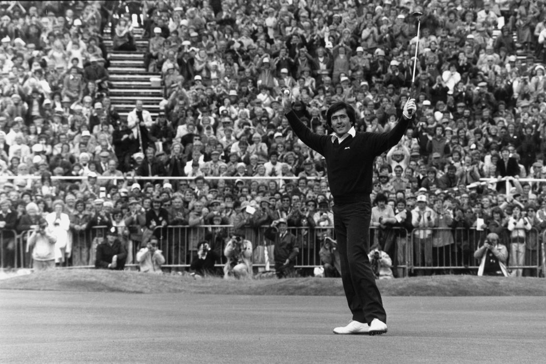 Ballesteros celebrates after winning the British Open at Royal Lytham and St. Anne's in Lancashire, United Kingdom.