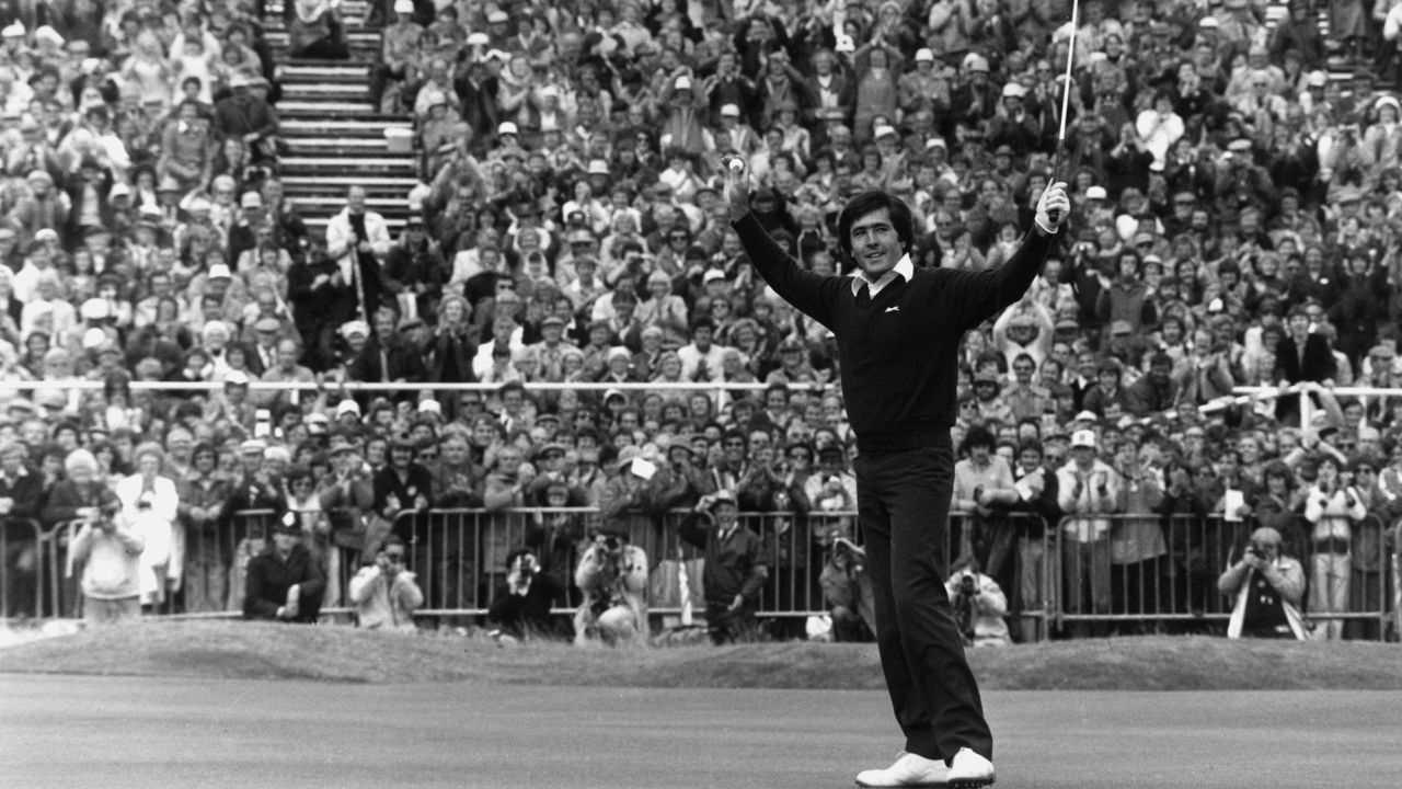Ballesteros celebrates after winning the British Open at Royal Lytham and St. Anne's in Lancashire, United Kingdom.