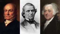 Presidents John Quincy Adams, Andrew Johnson and John Adams. 