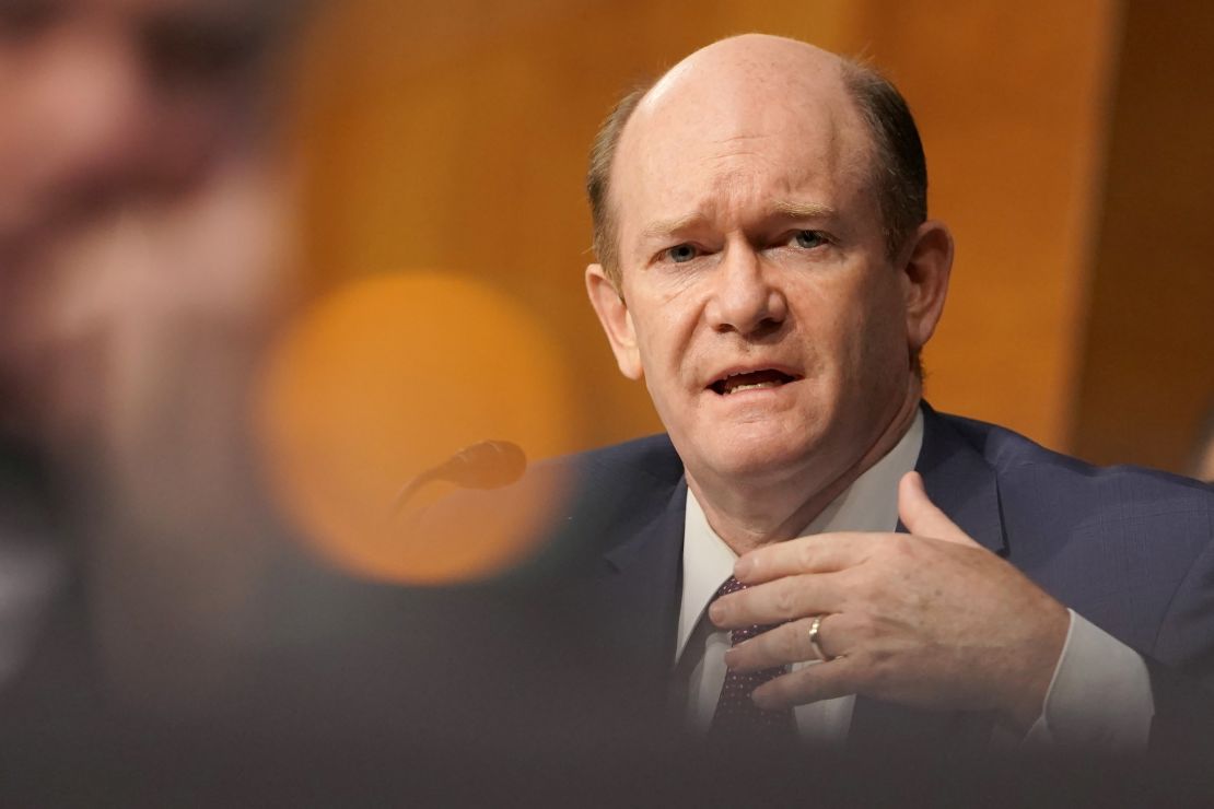 Sen. Chris Coons, a Delaware Democrat, asks a question during a Senate Foreign Relations Committee hearing in July.