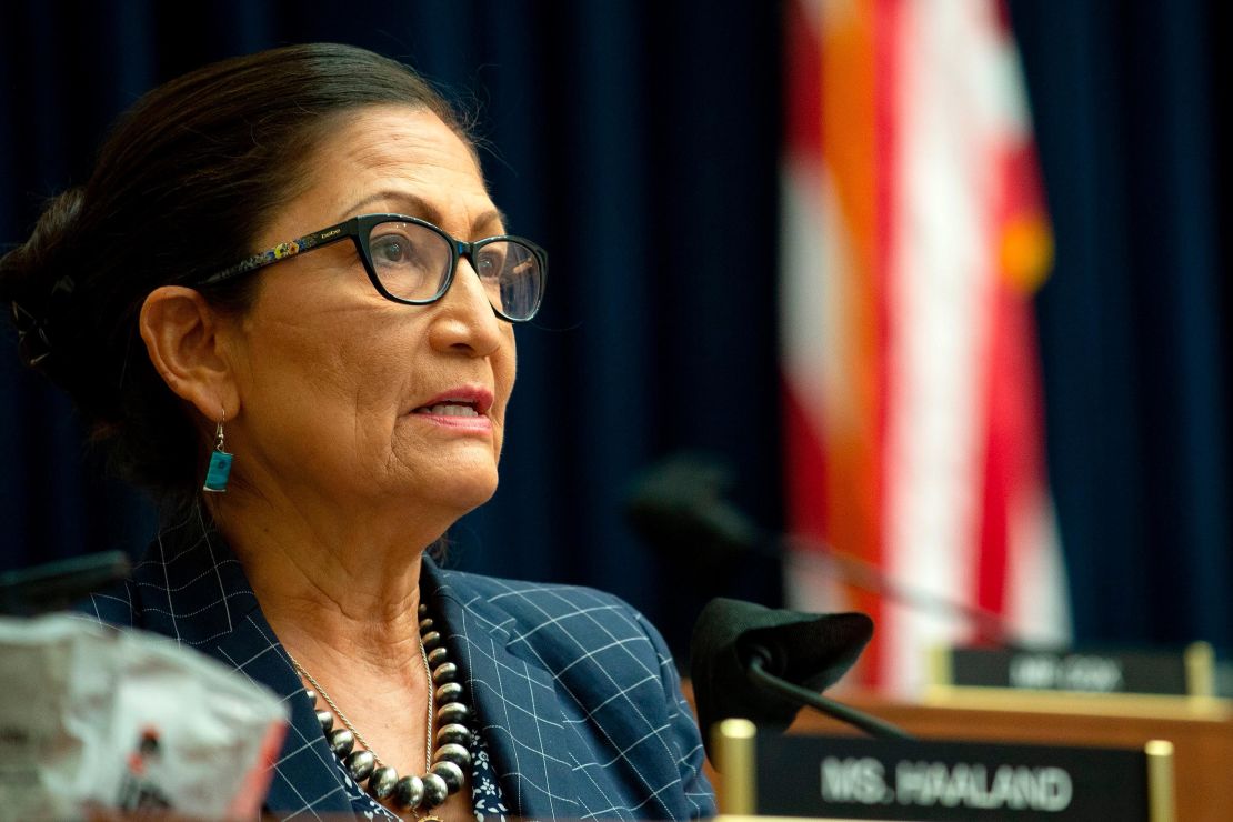 Representative Debra Haaland (D-NM) speaks during a House Natural Resources Committee hearing on "The US Park Police Attack on Peaceful Protesters at Lafayette Square", on Capitol Hill in Washington, DC, on June 29, 2020.