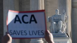 A general view of the U.S. Supreme Court during a protest organized by SPACEs In Action at the Court demanding the Court preserve the Affordable Care Act in Washington, D.C., on November 10, 2020, amid the coronavirus pandemic. 