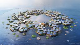 Looking much further into the future, Bjarke Ingels' architecture firm BIG unveiled a concept for a floating city for 10,000 people, to help populations threatened by extreme weather and rising sea levels. Oceanix City consists of multiple islands that are clustered together like villages and anchored in place. 