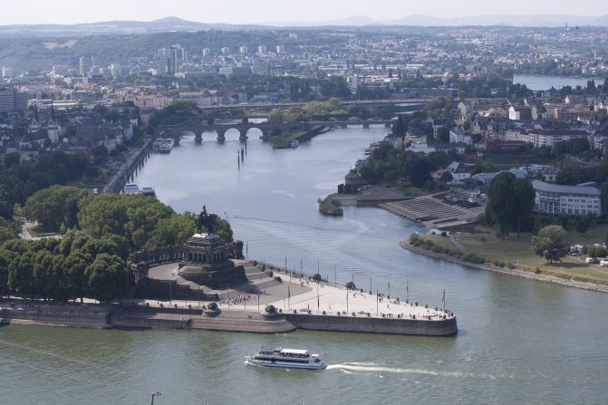 <strong>German Corner: </strong>One of Koblenz's main attractions is the Deutsches Eck, or German Corner, an open headland overlooking the point where the two rivers merge. 
