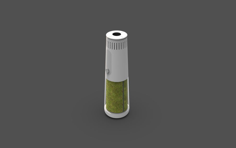 <strong>Using moss to clean air and monitor urban pollution:</strong> "Mossy" was created by Fernando Bezanilla, a student at Istituto Europeo di Design, in Spain, to reduce pollution. The device has two parts: the bottom contains moss and an irrigation system and the top contains a filter and a mechanism to keep the filter clean. A button on the front of the device activates the system and launches on screen information about pollution.