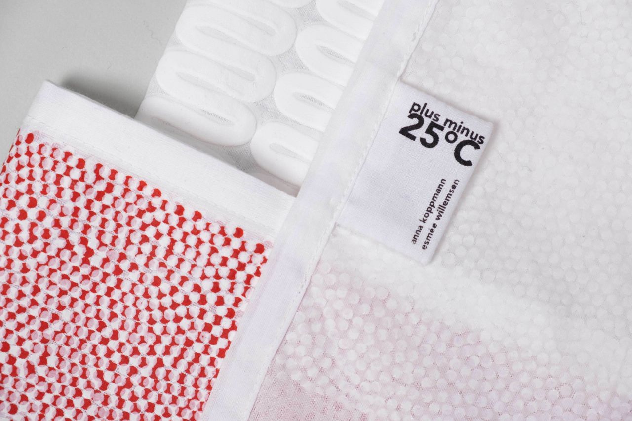 <strong>A temperature regulating curtain:</strong> "Plus Minus 25°C" is a curtain that controls a room's temperature, without using electricity. Invented by Esmée Willemsen and Anna Koppmann, students at the University of the Arts Berlin, it uses fabric that is printed with phase changing material (PCM). Above 25 degrees Celsius the PCM absorbs heat and turns from a solid into a liquid. When the temperature drops, the heat is released. This is cooling in the summer and warming in the winter.  