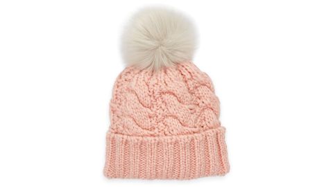 Ugg Cable-Knit Beanie With Faux Fur Pom