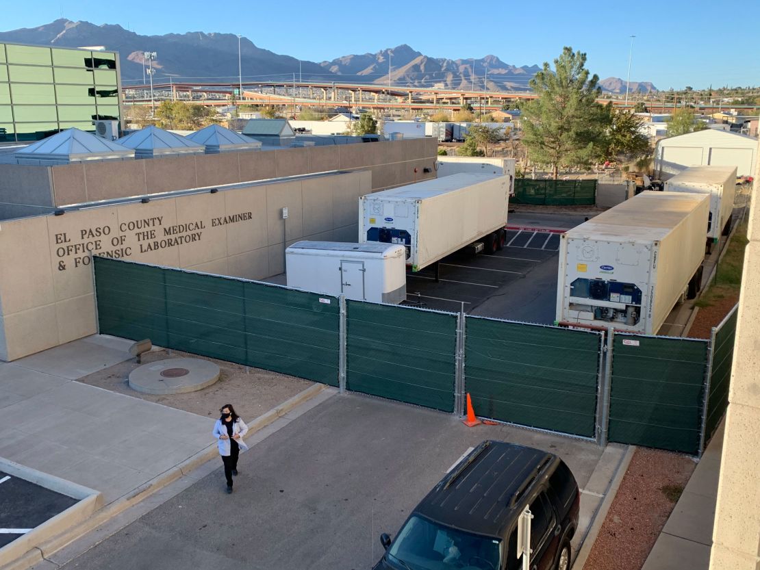 Six mobile morgues sit outside the Medical Examiner's office in El Paso County. The morgues can hold up to 176 bodies, and more units are on the way.