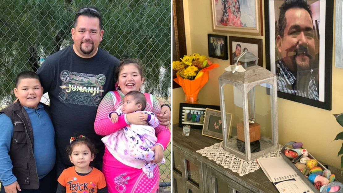 The family of Daniel Morales, pictured left (Credit: Minvera Morales), keeps his ashes in a small shrine, pictured on the right.(Credit: Dave Ruff/CNN) 
