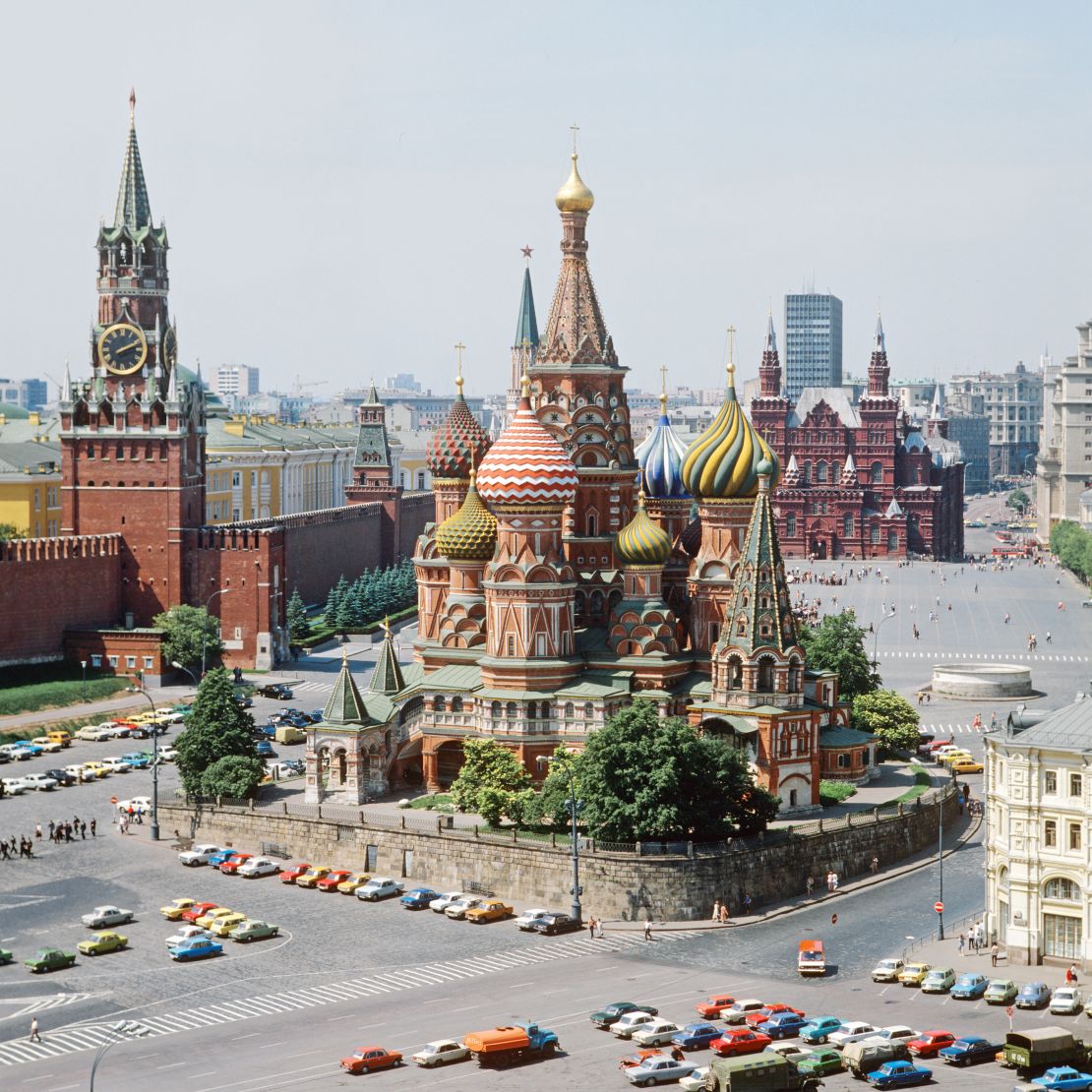 Saint Basil's Cathedral sits in Moscow's Red Square near the fortfied Kremlin complex.