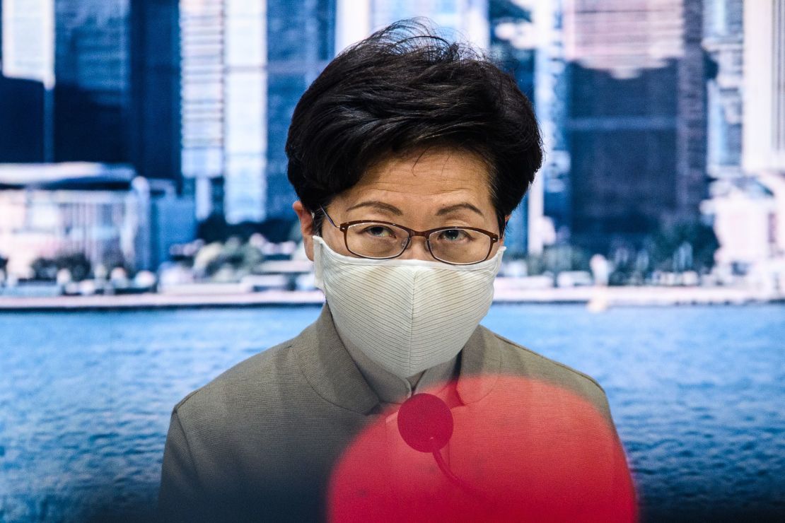 Chief Executive Carrie Lam speaks during a press conference at the government headquarters in Hong Kong on November 11, 2020.