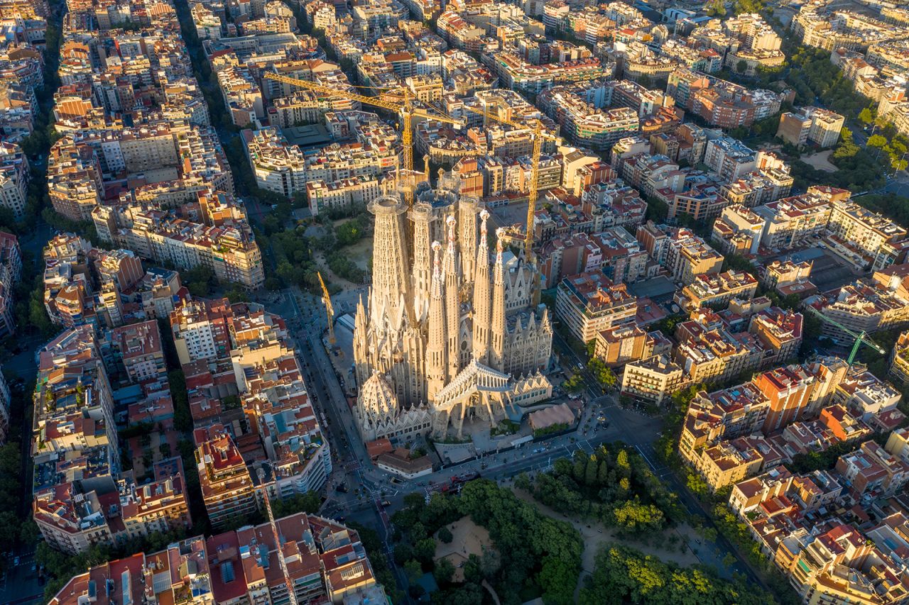 Aerial view of Sagrada Familia