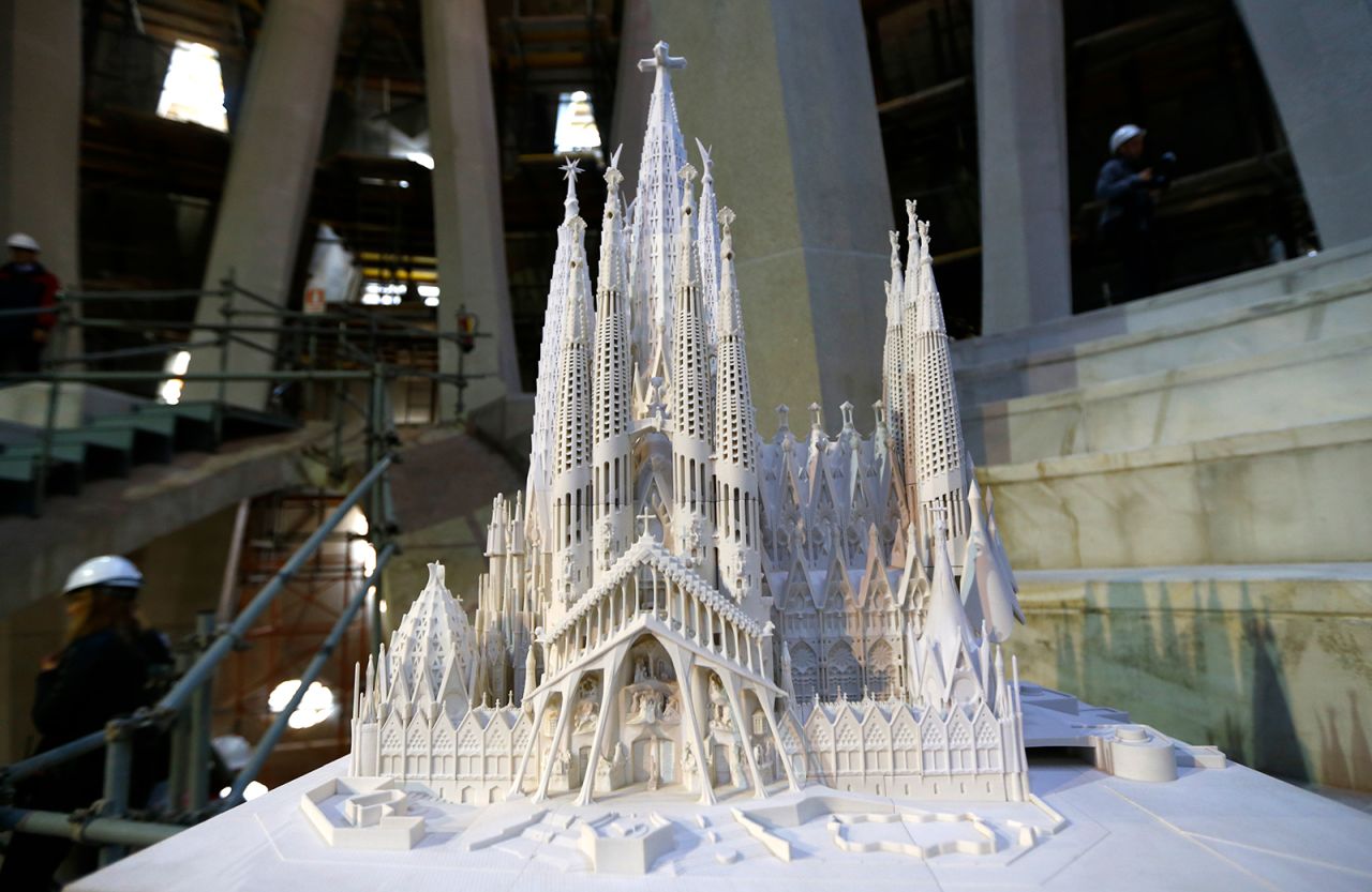 A model of the Sagrada Familia Basilica designed by architect Antoni Gaudi is displayed at the Sagrada Familia Basilica in Barcelona, Spain.