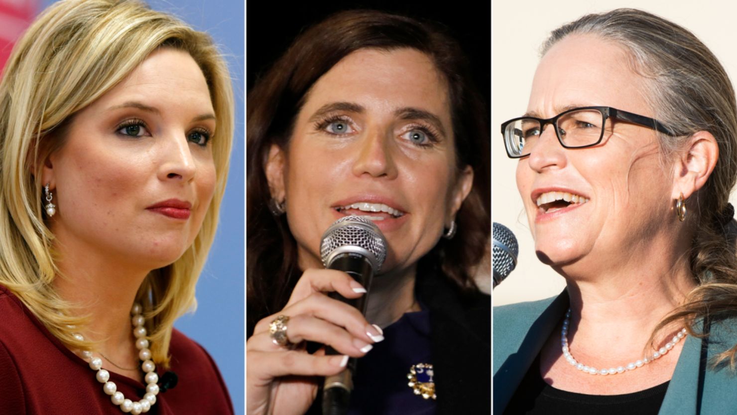 From left to right, Reps.-elect Ashley Hinson of Iowa, Nancy Mace of South Carolina and Carolyn Bourdeaux of Georgia. 