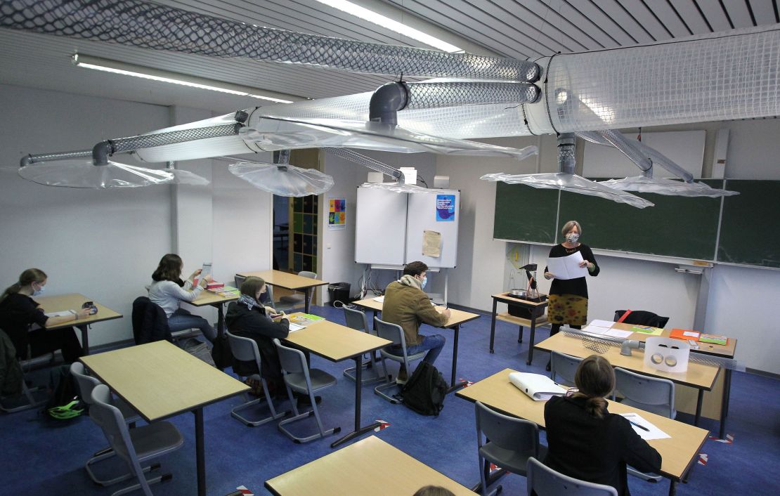 A ventilation system installed in a classroom in Mainz, western Germany, on November 12.