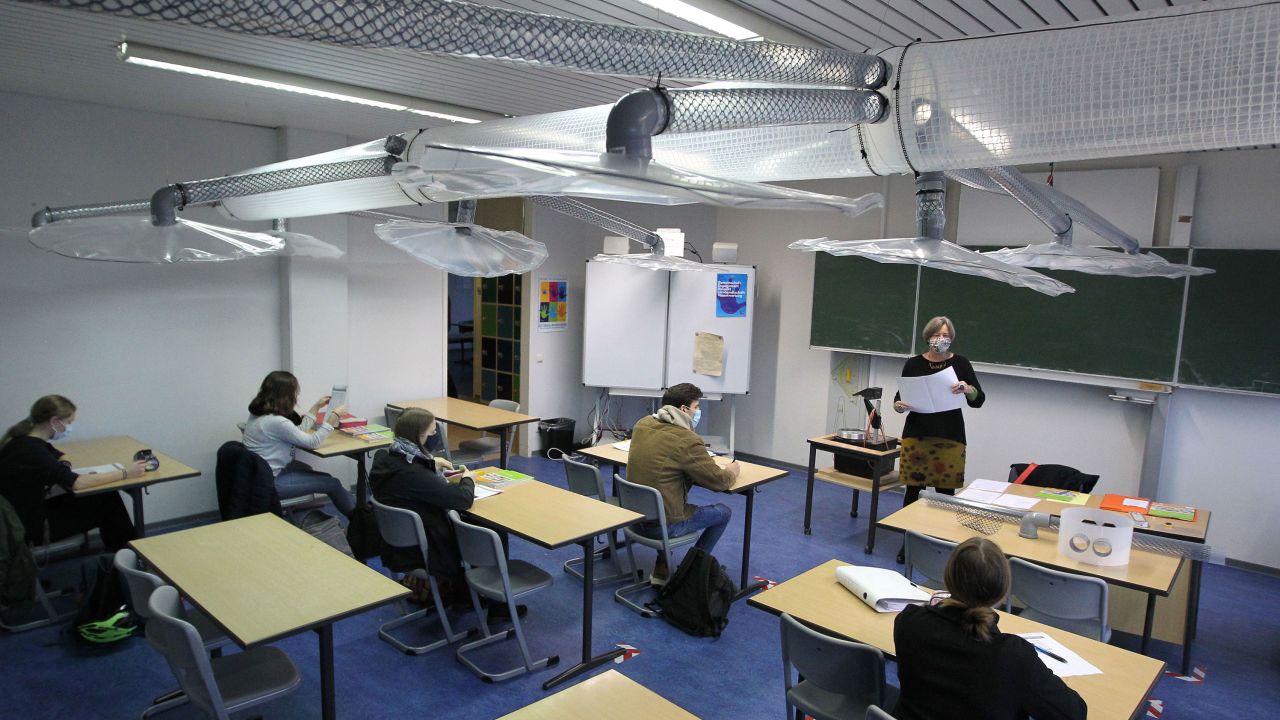 A ventilation system installed in a classroom in Mainz, western Germany, on November 12.