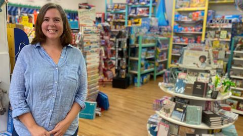 Erin Blanton, the owner of Pufferbellies toy store in Staunton, Virginia, is struggling to compete against Amazon in the pandemic.
