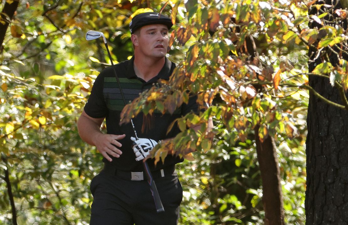 Bryson DeChambeau  played his second shot from the trees on the 11th hole at Augusta.