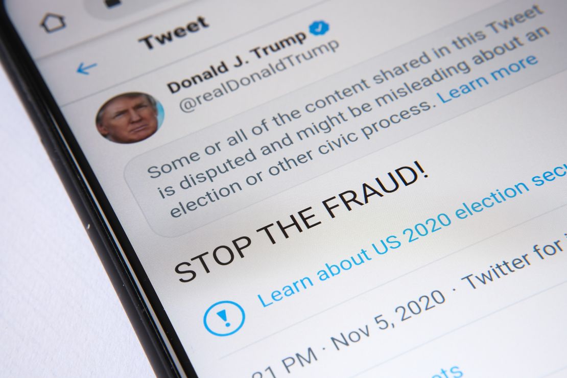 Twitter Trump Tweet election misinformation label - stock