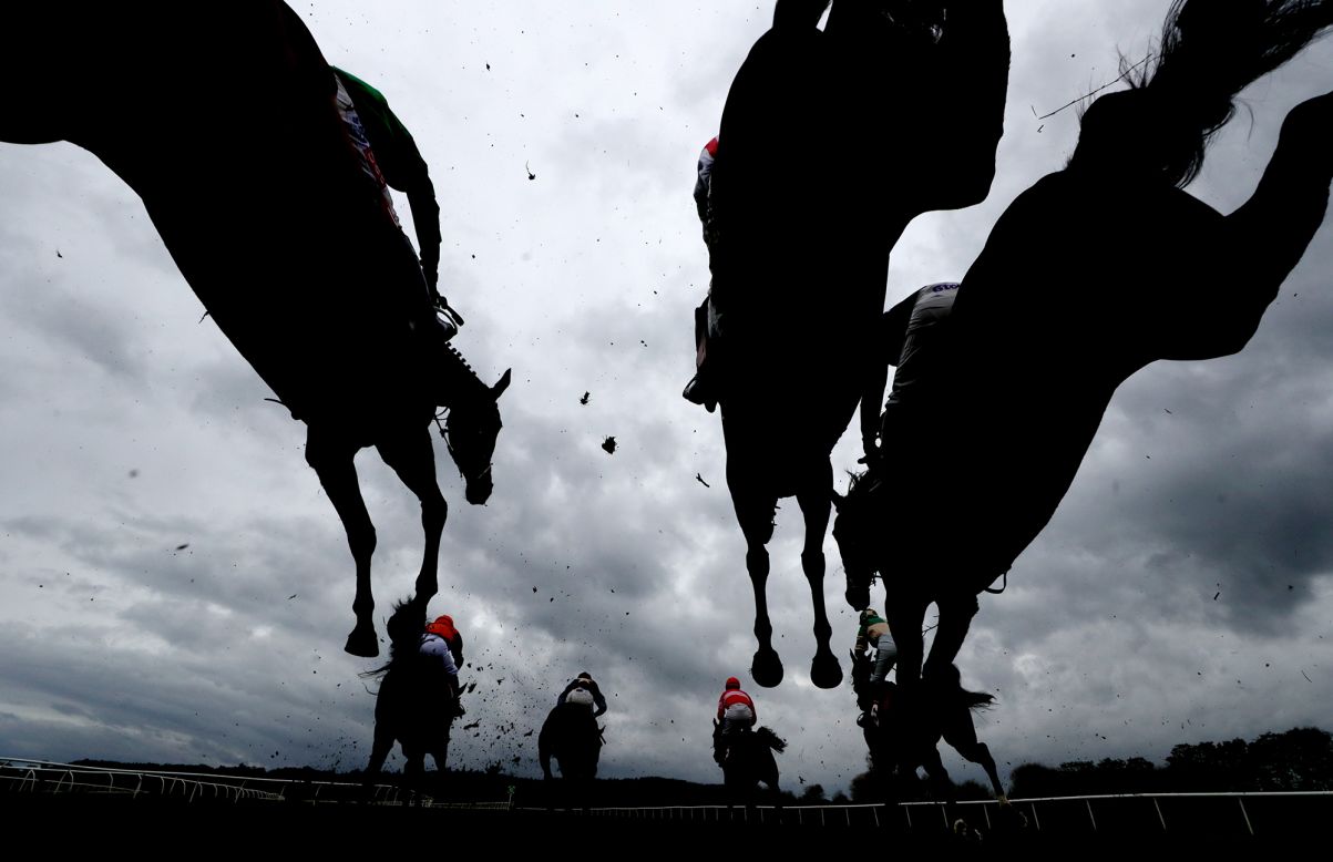 Horses race in Bangor, Wales, on Wednesday, November 11.