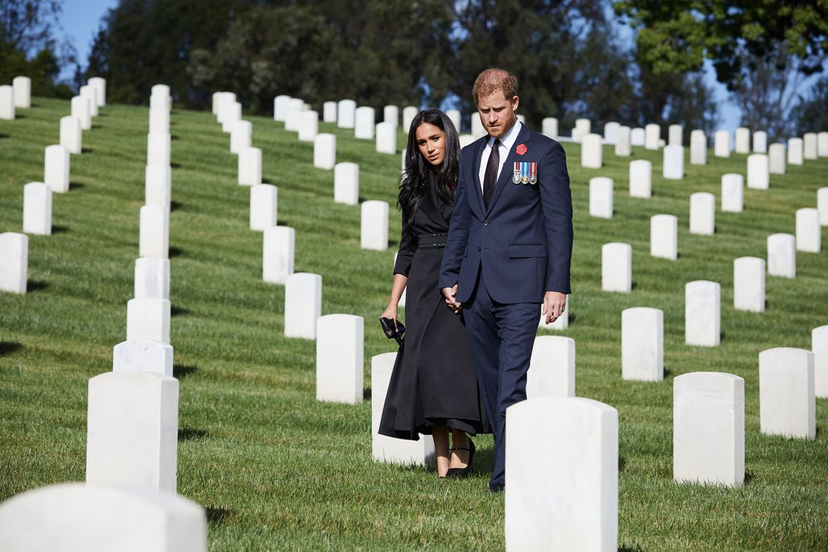 Britain's Prince Harry, and his wife Meghan, the Duchess of Sussex, recognize Remembrance Sunday by laying flowers at the Los Angeles National Cemetery on November 8. <a href="https://www.cnn.com/2020/11/09/uk/harry-meghan-remembrance-sunday-scli-intl-gbr/index.html" target="_blank">Remembrance Sunday</a> is when the United Kingdom pays tribute to those who lost their lives in war.
