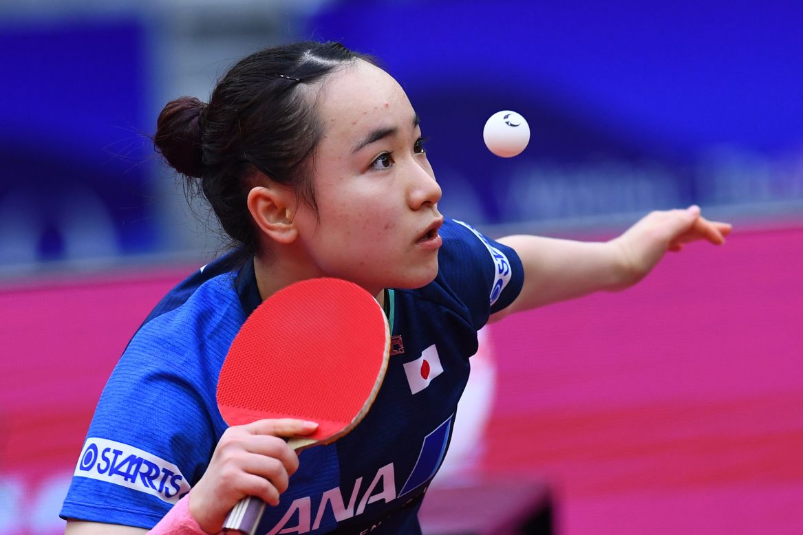 Japan's Ito Mima competes in a World Cup table-tennis match in Weihai, China, on Tuesday, November 10.