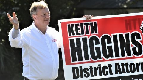 Keith Higgins campaigns on Election Day on St. Simons Island, Georgia, in his race for district attorney.