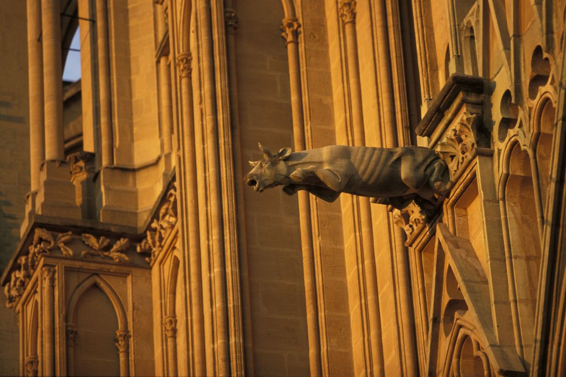 An architectural detail on the church's ornate Gothic exterior.