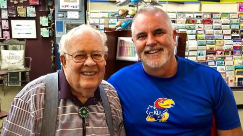 Jeff Johnston, right, with his father, grew up in Norton and now lives in California.