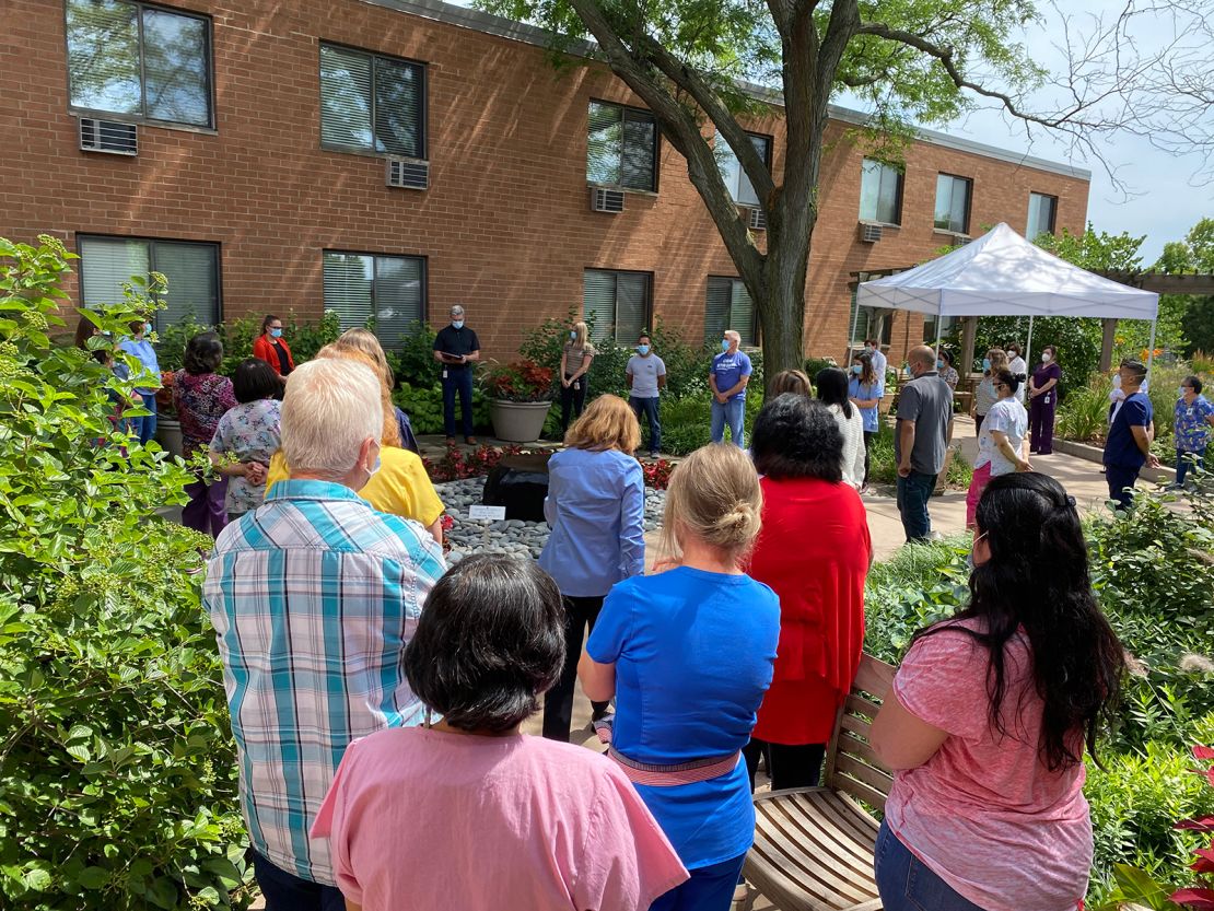 Central Baptist Village in Norridge, Illinois, held a socially distanced ceremony for one of its beloved nurses who died of Covid-19.