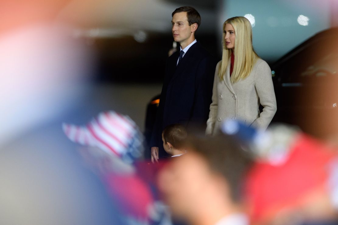 Ivanka Trump and Jared Kushner listen as President Donald Trump speaks at a campaign rally at Atlantic Aviation on September 22, 2020 in Moon Township, Pennsylvania. (Photo by Jeff Swensen/Getty Images)