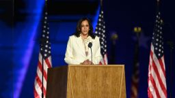 Vice President-elect Kamala Harris delivers remarks in Wilmington, Delaware, on November 7, 2020, after being declared the winner with Joe Biden of the presidential election. (Photo by Jim Watson/AFP/Getty Images)