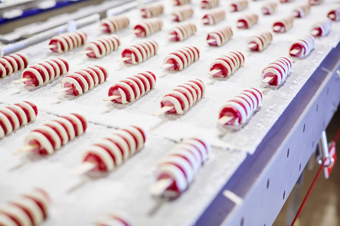 Twister ice cream lollipops on an assembly line in a Unilever factory in Konya, Turkey.