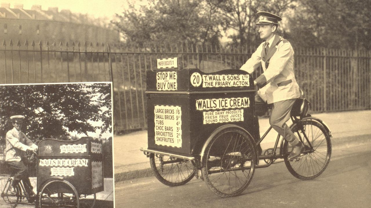 Wall's ice cream salesmen in Britain in 1922 (left) and 1938 (right).