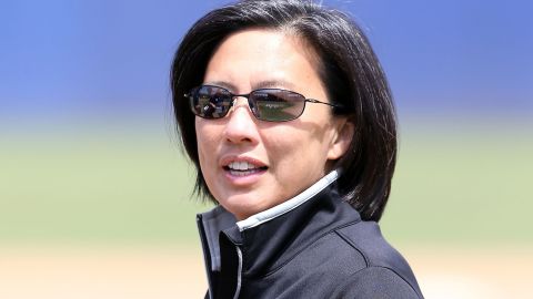Kim Ng looks on during the opening ceremonies at Academy Stadium during the Trailblazer Series at the MLB Youth Academy, in Compton, California, on April 14, 2017. 