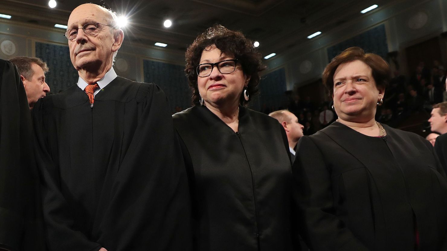 In this February 28, 2017, file photo, Justices Stephen Breyer (from left), Sonia Sotomayor and Elena Kagan arrive for President Donald Trump's first address to a joint session of Congress from the floor of the House of Representatives in Washington.