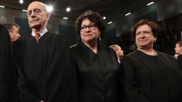 Stephen G. Breyer, Sonia Sotomayor and Elena Kagan arrive for US President Donald J. Trump's first address to a joint session of Congress from the floor of the House of Representatives in Washington, DC, USA, 28 February 2017.  / AFP / POOL / JIM LO SCALZO        (Photo credit should read JIM LO SCALZO/AFP via Getty Images)