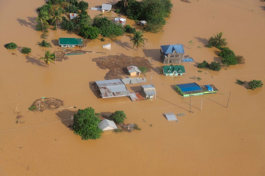 In this photo provided by the Philippine Coast Guard, houses are submerged in flooded areas in the Cagayan Valley region in northern Philippines on November 14.