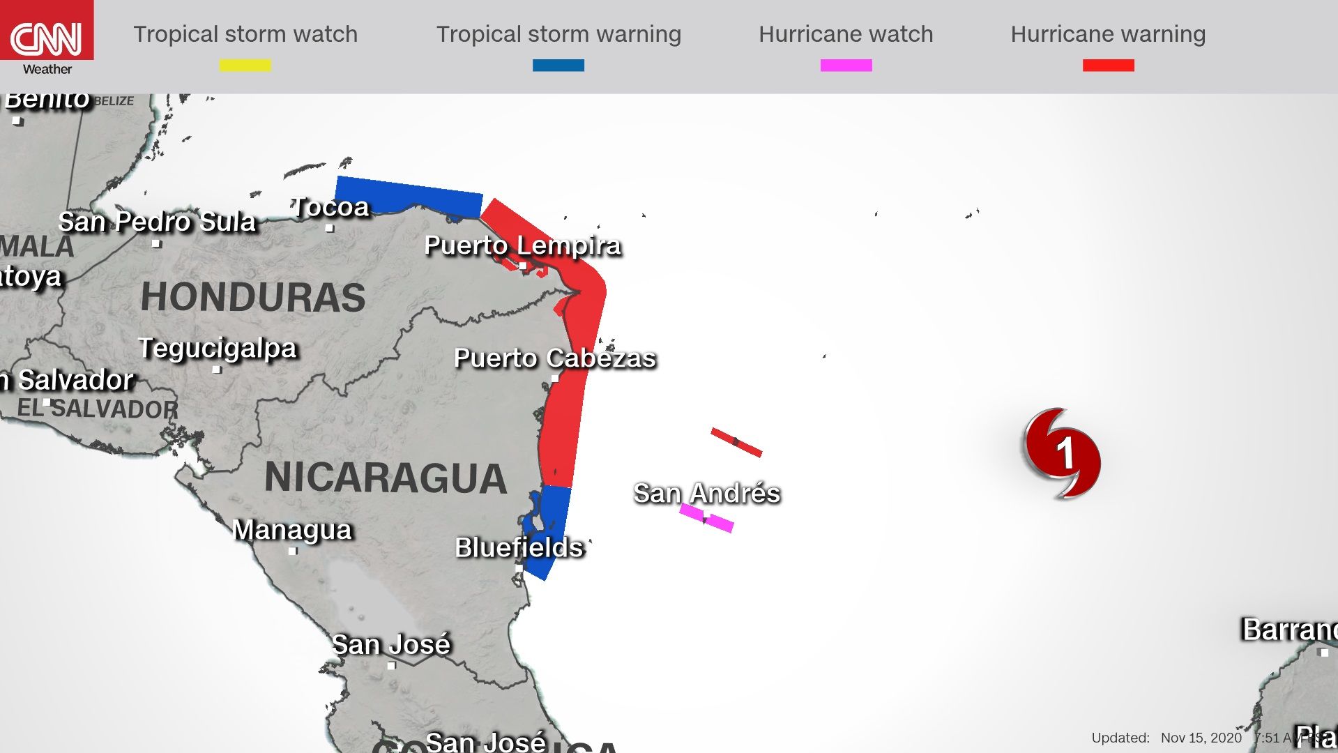 weather hurricane iota watches warnings 11152020