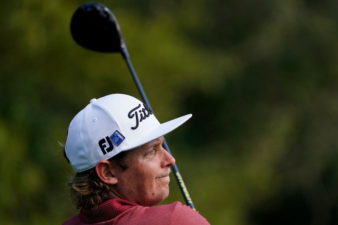 Cameron Smith, of Australia, watches his tee shot on the ninth hole during the final round of the Masters. 