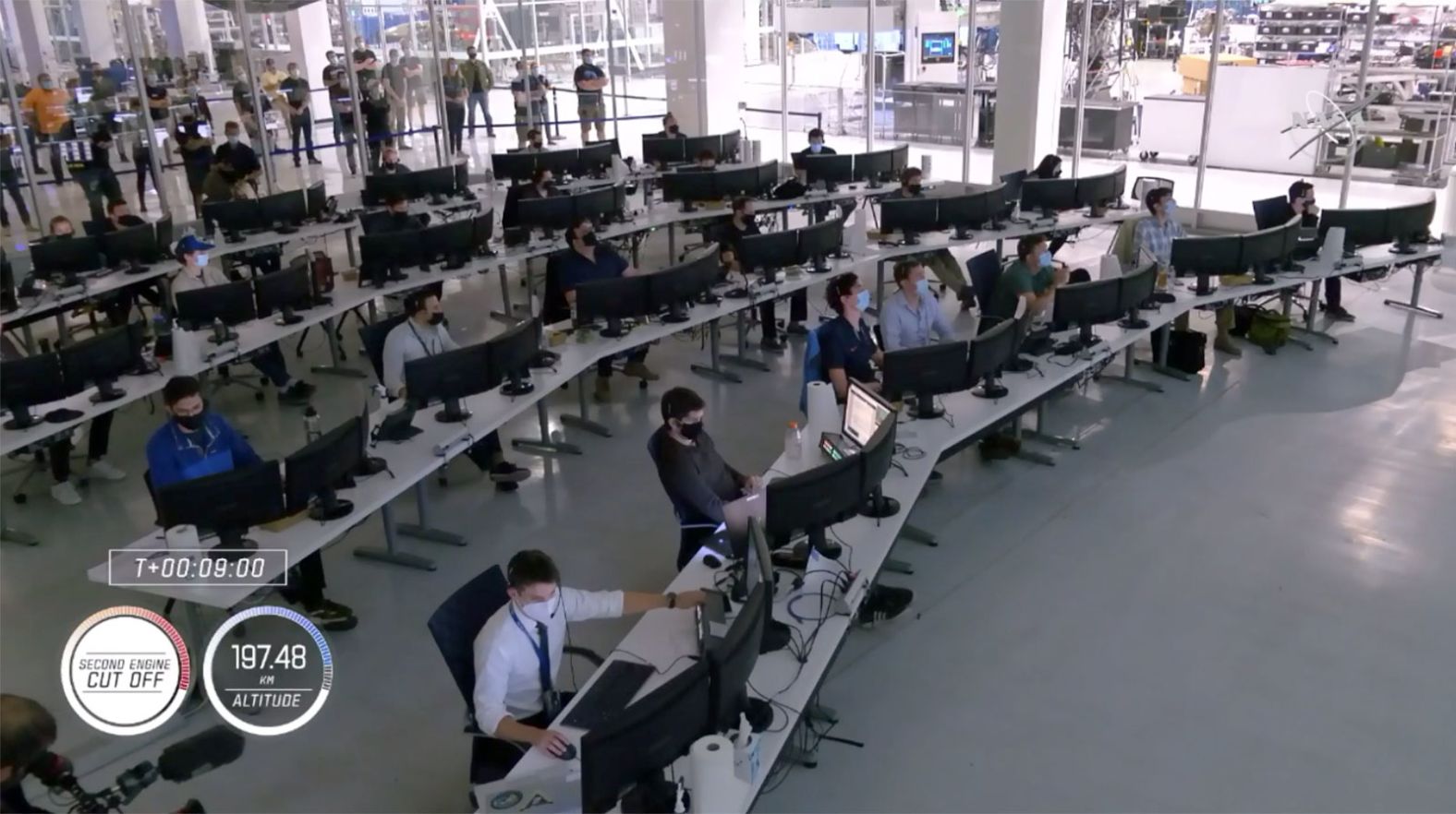 A NASA control room is seen during launch.