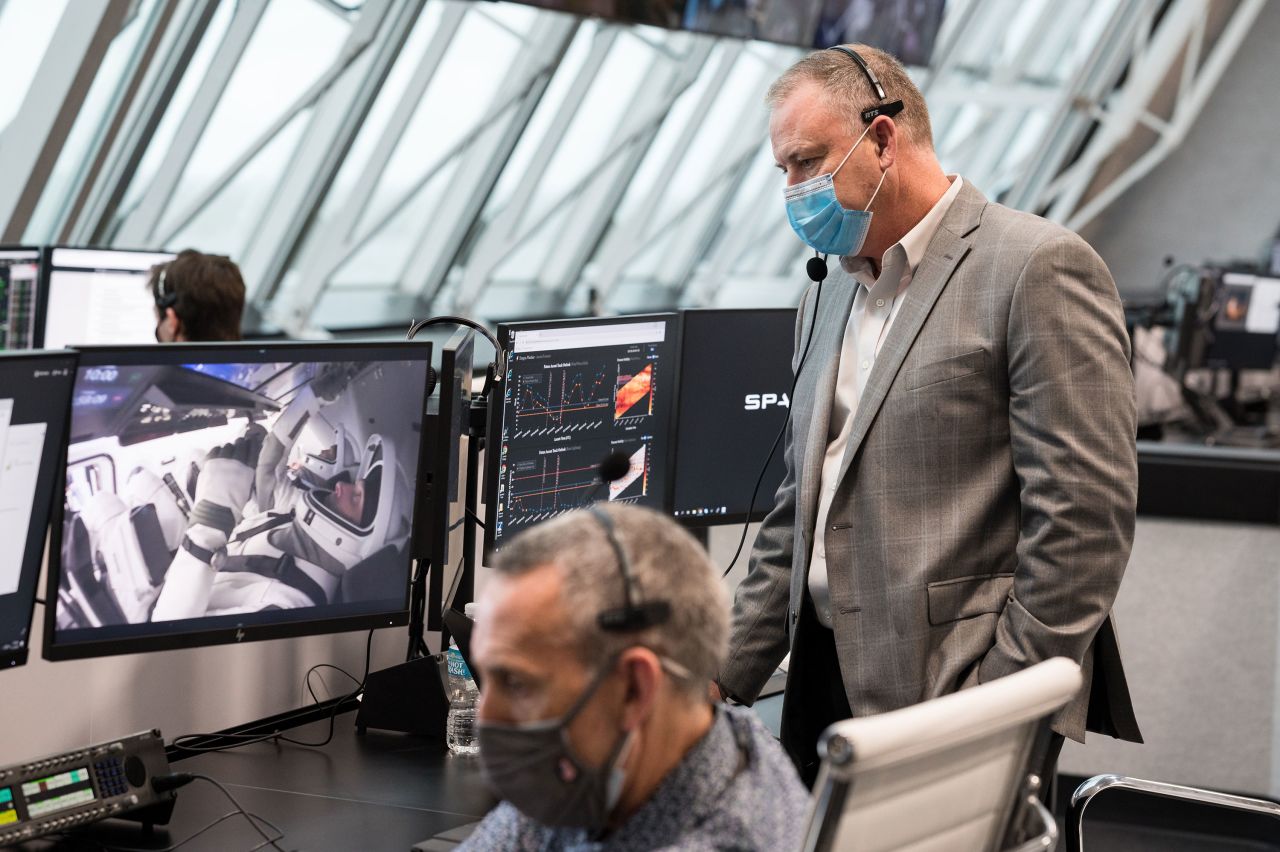 Norm Knight, deputy director of Flight Operations at NASA's Johnson Space Center, watches a monitor during a launch dress rehearsal on November 12.