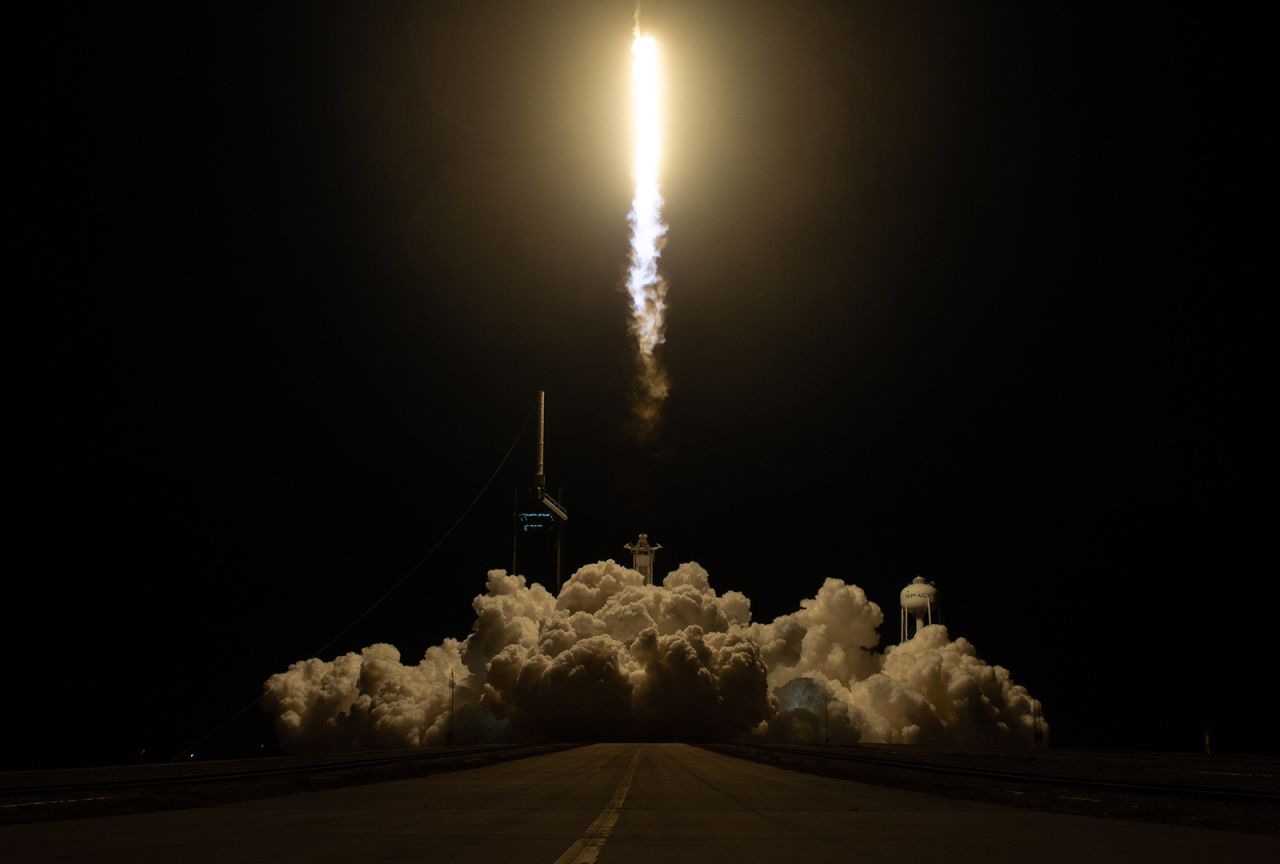 The SpaceX Falcon 9 rocket lifts off.