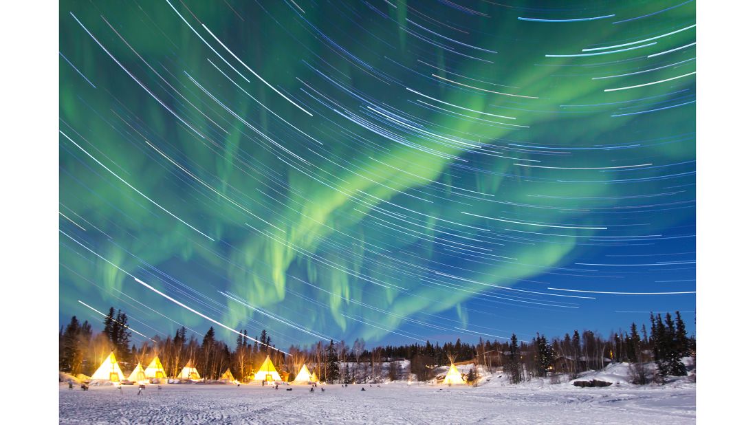 <strong>Yellowknife, Canada:</strong> An aurora borealis swirls over Yellowknife, the capital of Canada's Northwest Territories. 