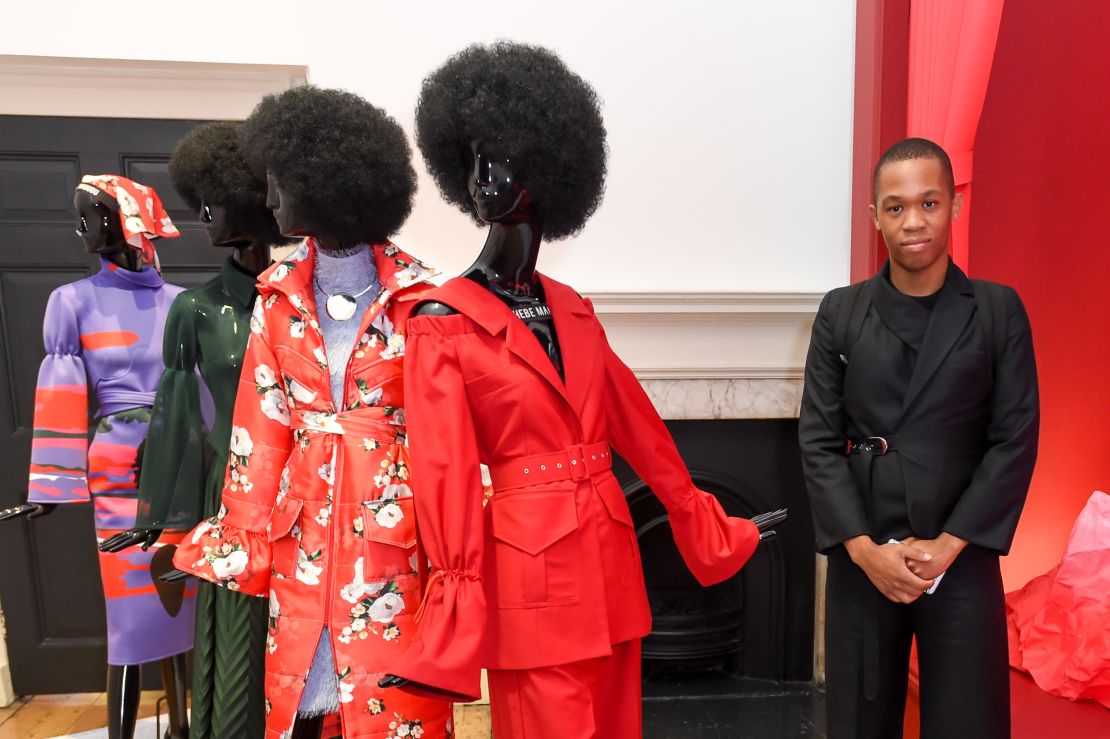 Thebe Magugu at the "Brave New Worlds" International Fashion Showcase during London Fashion Week in 2019.